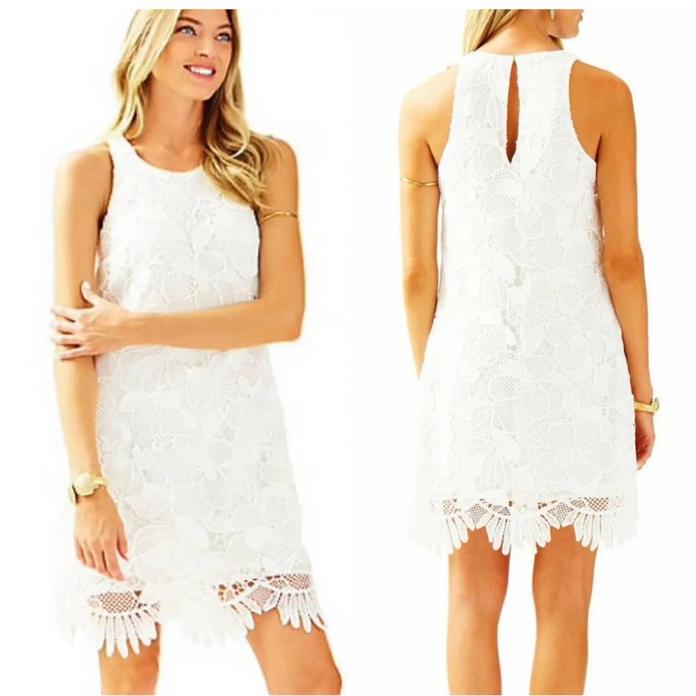 Lilly Pulitzer Marlissa sleeveless shift dress summer floral lace mini 8 READ